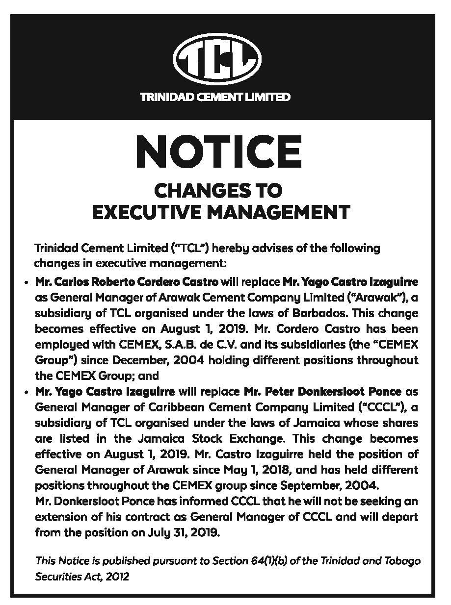 TCL NOTICE AD-15X3-CHANGE TO EXECUTIVE MANAGEMENT-FAW