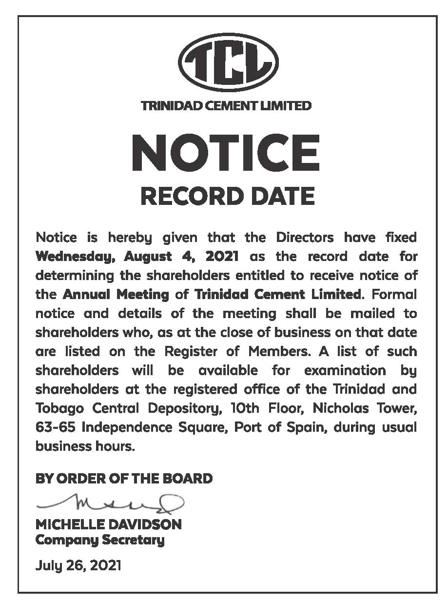 TCL NOTICE OF RECORD DATE- 15X3 - FOR AUGUST 4- FAW