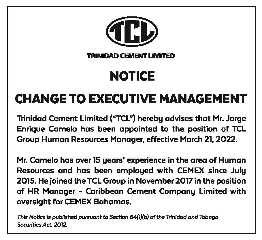 TCL NOTICE AD-10X3-CHANGE TO EXECUTIVE MANAGEMENT-FAW