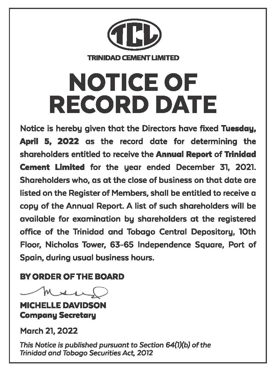 TCL- NOTICE-NOTICE OF RECORD DATE - 15X3 - FAW