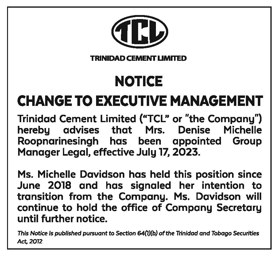 TCL NOTICE AD-10X3-CHANGE TO EXECUTIVE MANAGEMENT-FAW
